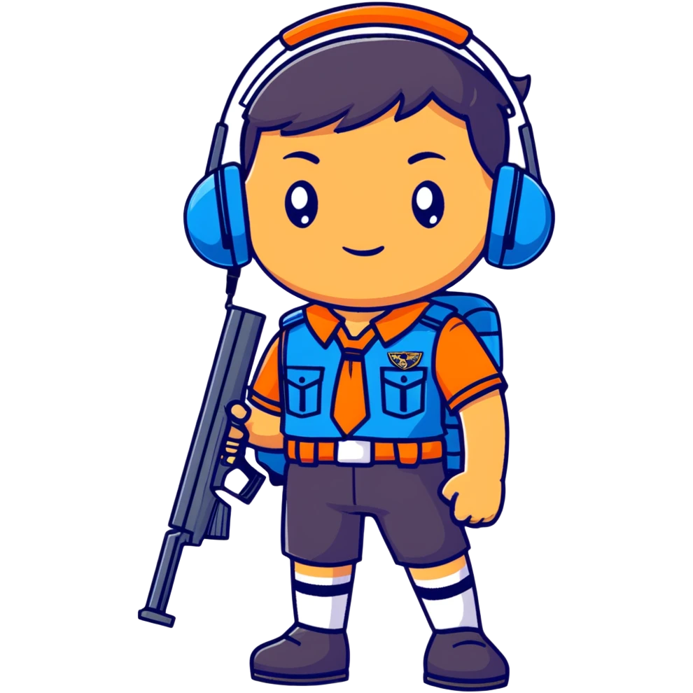 Team Fortress 2 Scout with blue uniform, headset, Boston accent, slim body, carrying scattergun, official character design emoji