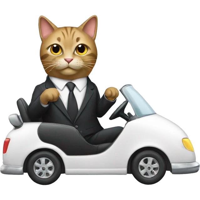 Cat Driving a Car With A Suit On emoji
