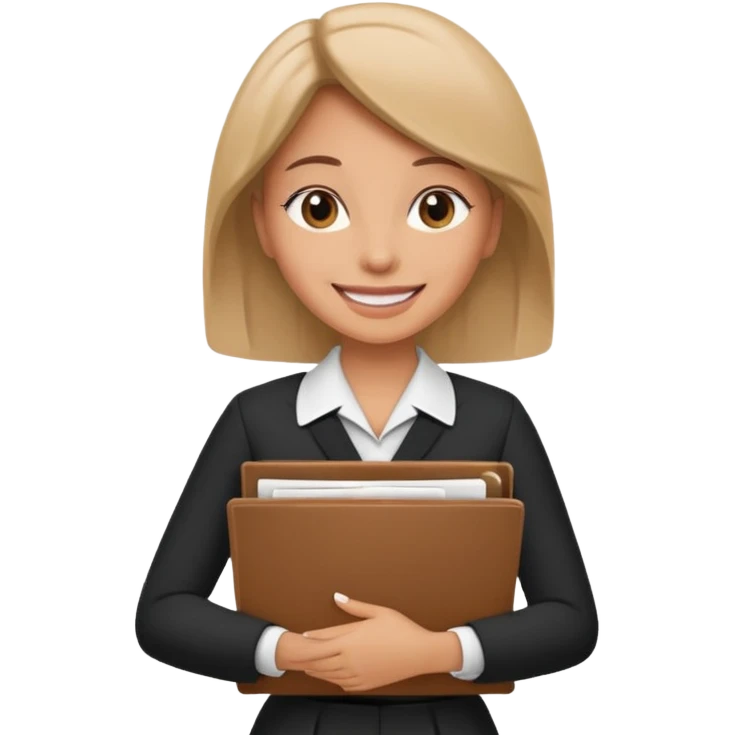 A woman wearing official dress and has a pile of documents in her hand  emoji