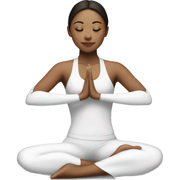 Brunette girl doing yoga in white suit  emoji