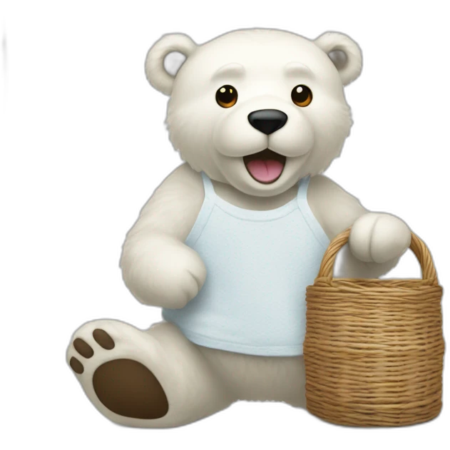 Un ours blanc, full body qui repasse du linge avec un fer à repasser emoji
