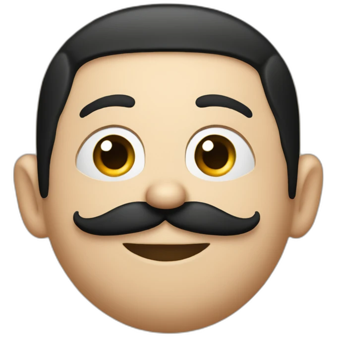 A round-headed man with thin black hair and mustache a black cap with the initials N and E on it emoji