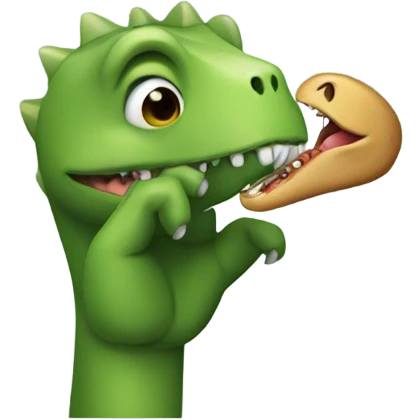 fingers being crossed with a dinosaur eating them emoji