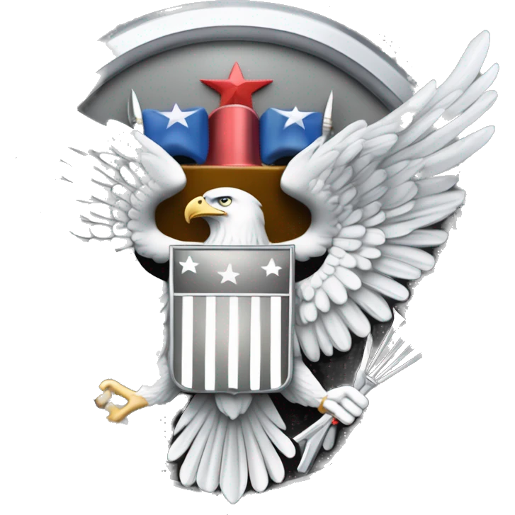 Create an emoji of a silver US Army O-6 Colonel insignia: a detailed silver eagle with outstretched wings, clutching arrows and bearing a shield on its chest. Ensure the background is transparent. emoji