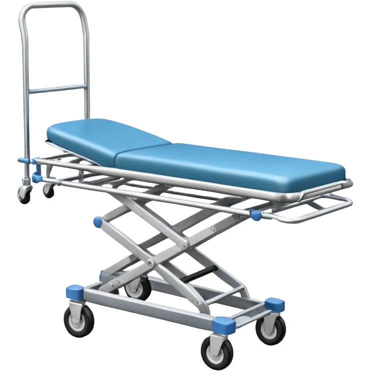 An open-back stretcher trolley being loaded into the ambulance bay. emoji