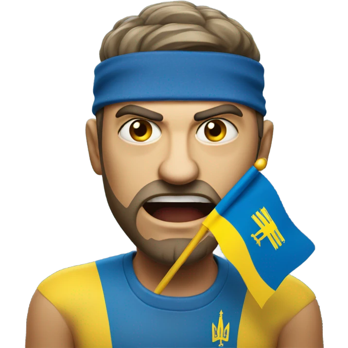 super-realistic angry Ukrainian with ukranian flag emoji