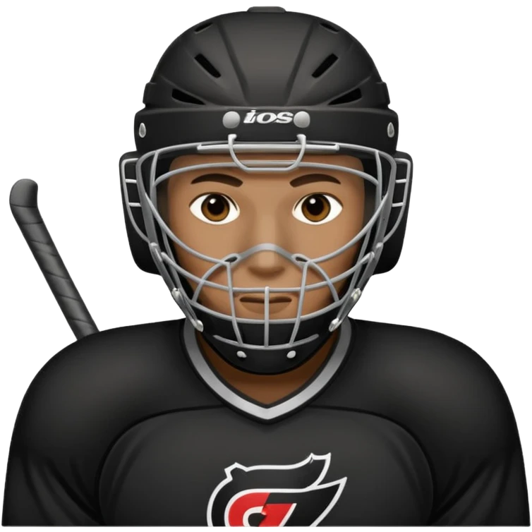  black Hockey player who have  a goalkeeper mask which have small holes emoji