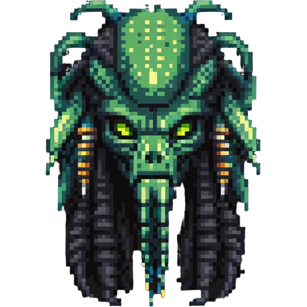 Predator alien with mandibles and dreadlocks emoji