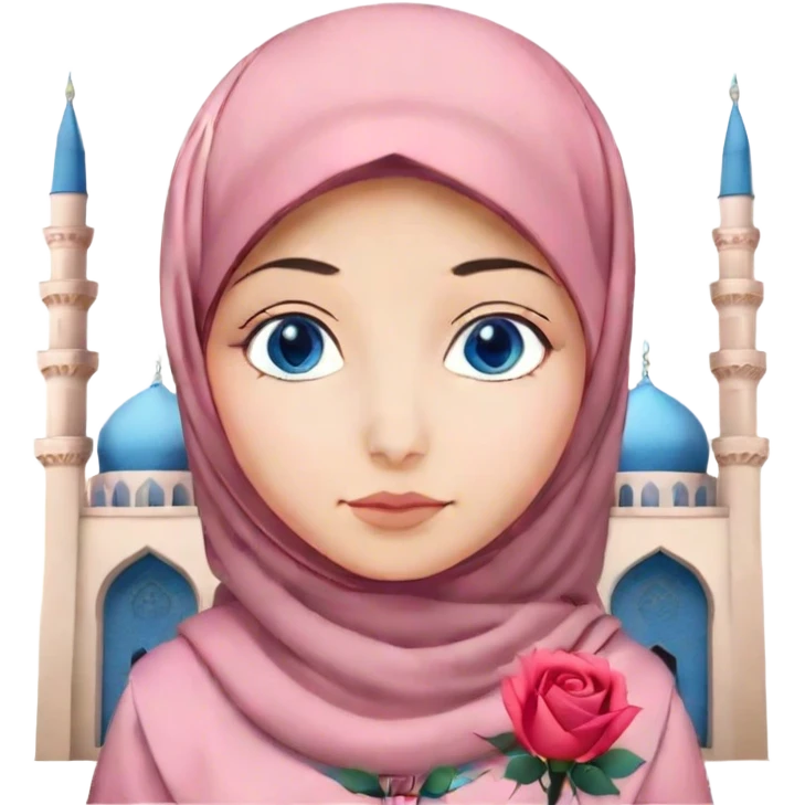 Turkish beautiful finish Konya girl blue eyes with hijab and rose dress on mosque emoji