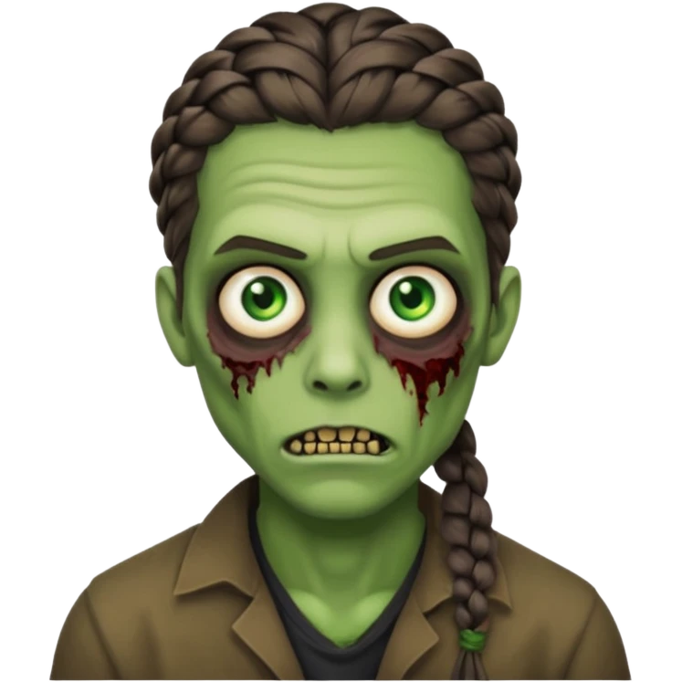 Braid twist, men zombie and green eye color, with dark zombie clothes emoji