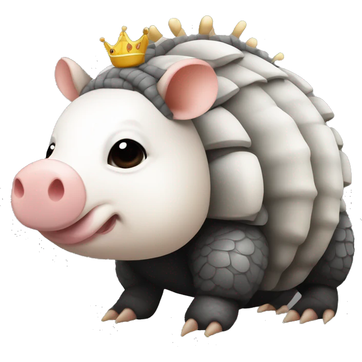 Black and white piebald chubby round armadillo pig panda centipede armadillo wearing a crown emoji