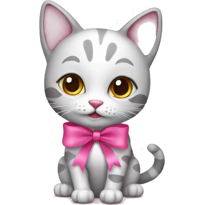 Cat with  2 pink ribbon and pink hearts  emoji