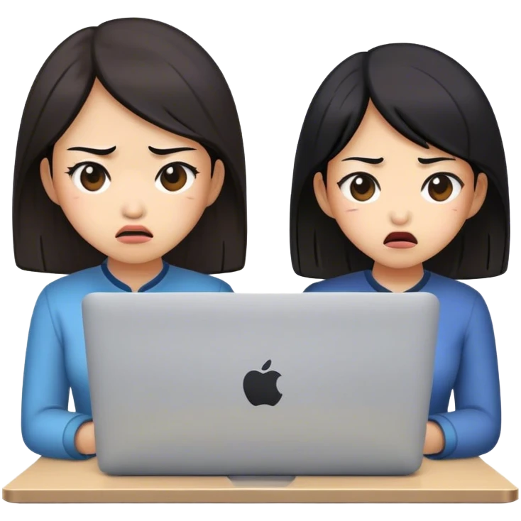 two asian girls disgusted in front of macbook emoji
