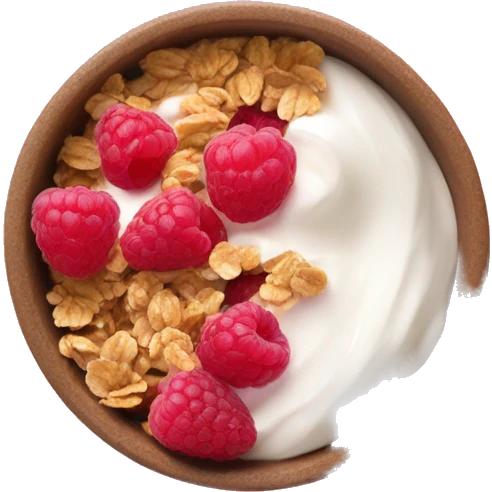 Cartoony Yogurt bowl with raspberries and granola emoji