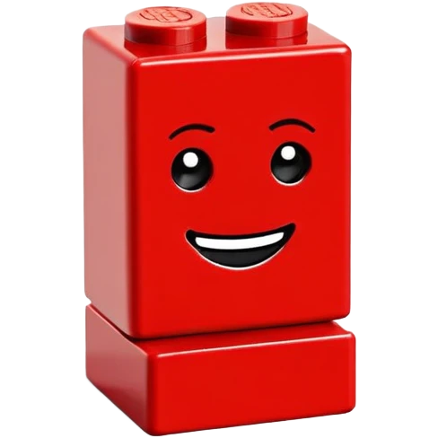 A single red Lego-style brick with a cute smiling face emoji