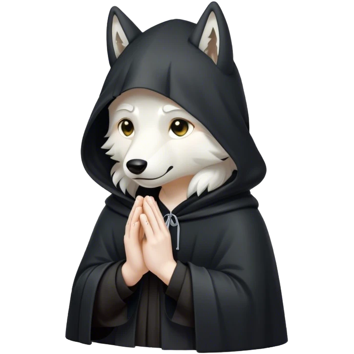 white wolf praying with black hooded cloak emoji