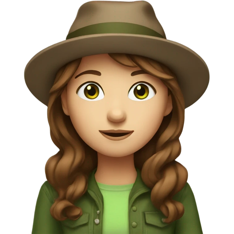 brown-haired girl in hat with green eyes emoji