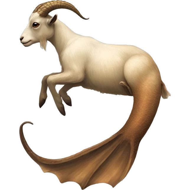 Goat attached to a long mermaid fish tail, creature mythology, earthy tones emoji