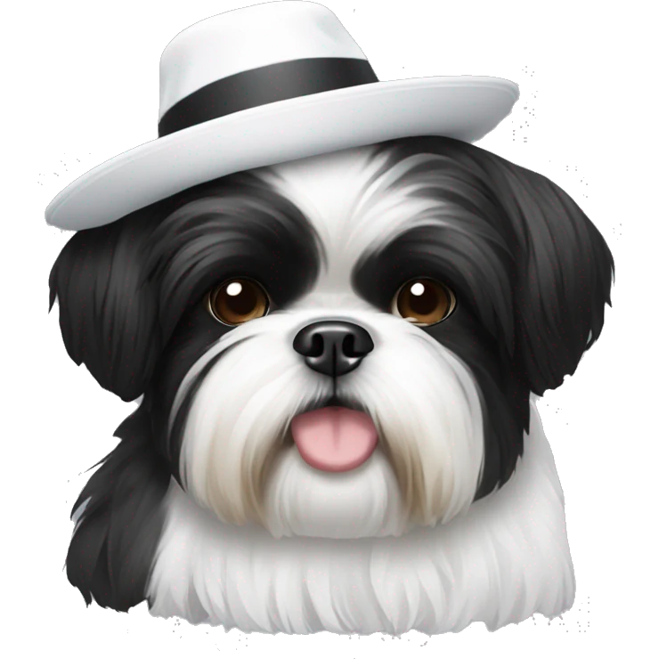 black and white Shih Tzu with a hat emoji