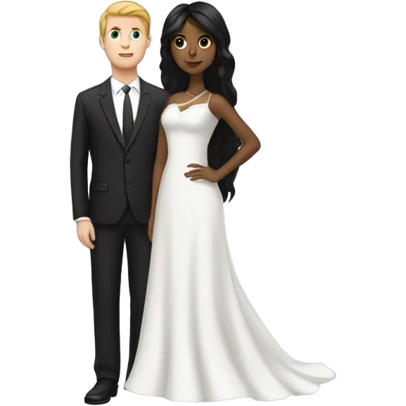 brown girl with long black hair and white boy with black hair wedding emoji
