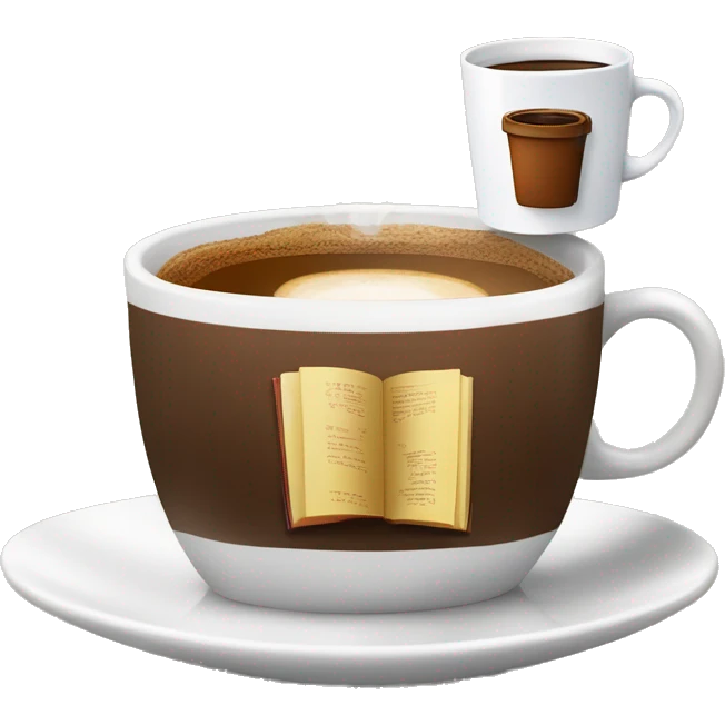 tazza di caffè con libri bianchi e rossi emoji