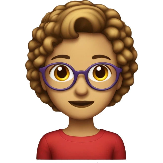 Menina cabelo cacheado curto e vermelho usando óculos de armação fina roxa emoji
