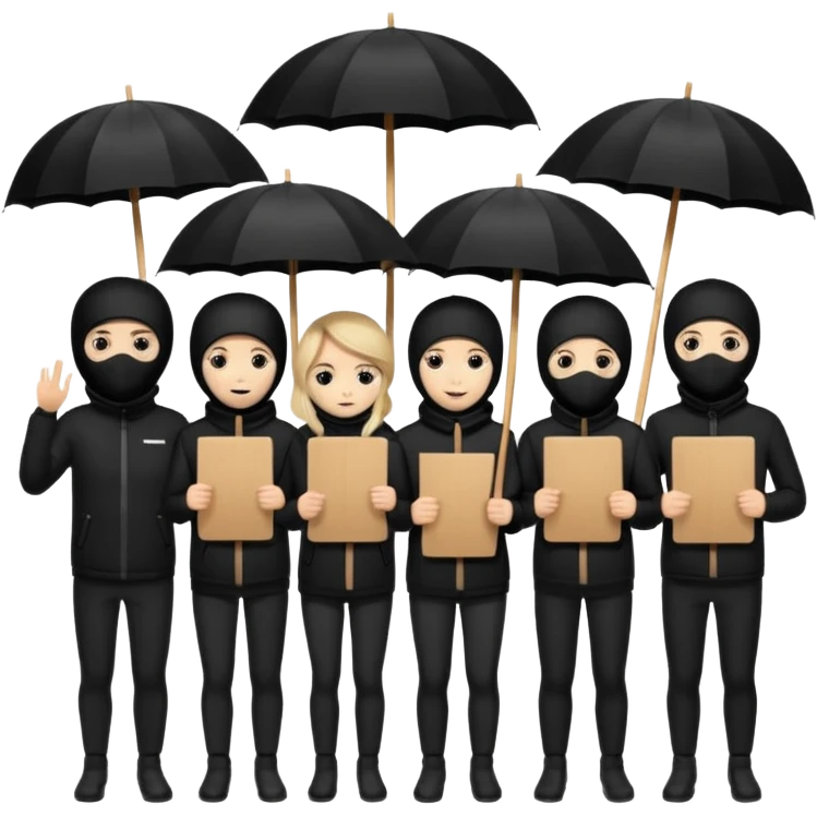 Ski mask people wearing black with umbrella and signs emoji