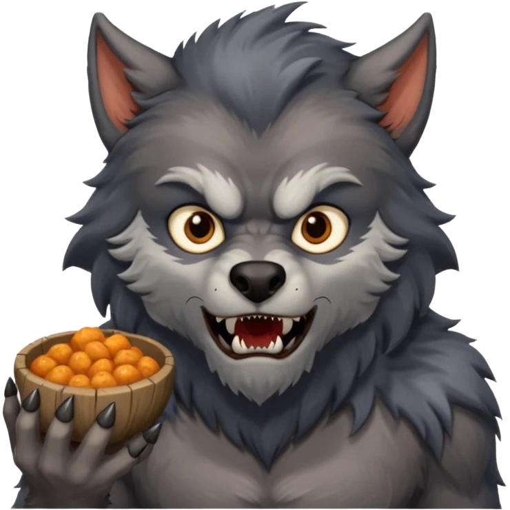 Make a werewolf looking for food emoji