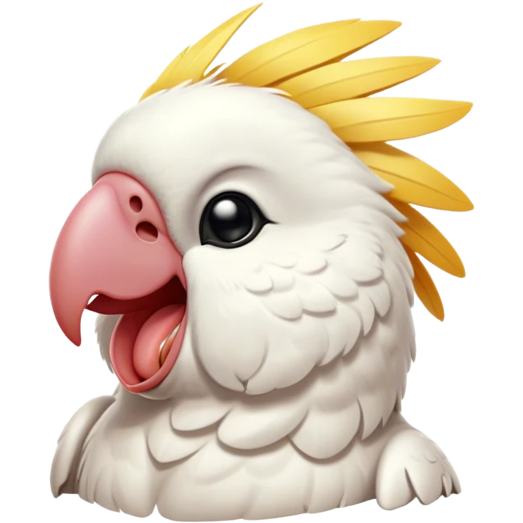 Cinematic Cute Yawning Cockatoo Portrait Emoji, Head tilted slightly with a dramatic, wide-open yawn, showcasing a plump, feathered body with a softly drooping crest and sleepy, half-closed eyes, Simplified yet irresistibly adorable features, highly detailed, glowing with a soft, cozy tropical glow, high shine, relaxed yet expressive, stylized with a dash of whimsical avian charm, soft glowing outline, capturing the essence of a drowsy yet affectionate cockatoo that appears ready to stretch out and yawn its way off the screen! emoji