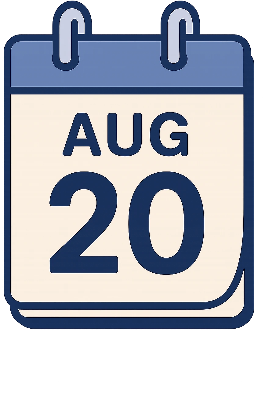 tear-off calendar sheet with August 20, bold numbers emoji