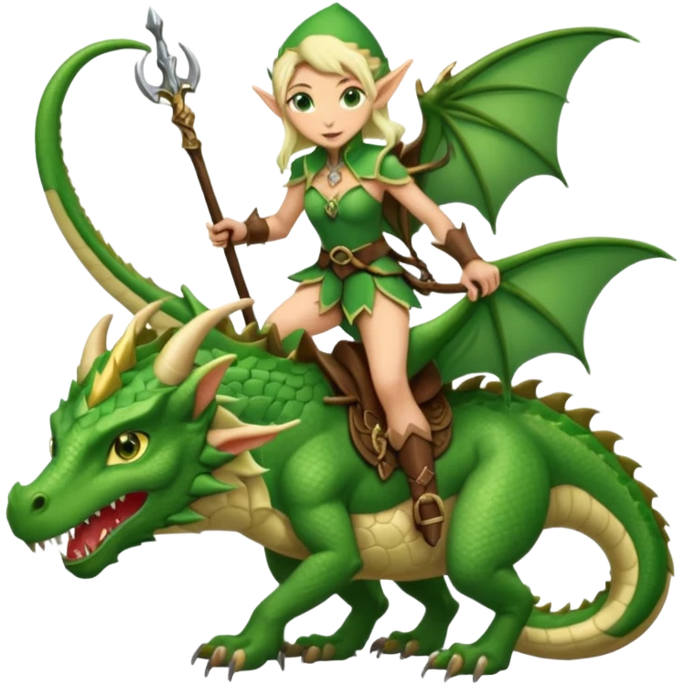 Elf dragon-tamer with bow riding a scaled beast emoji