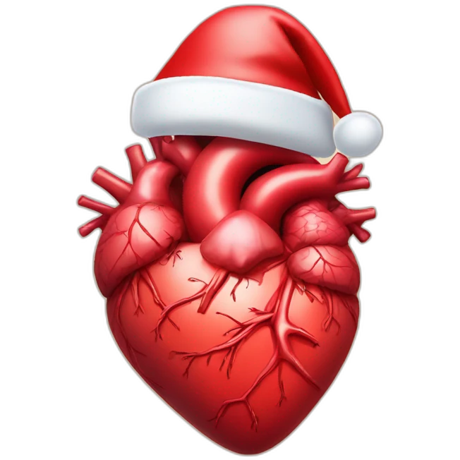 anatomical heart wearing santa hat emoji