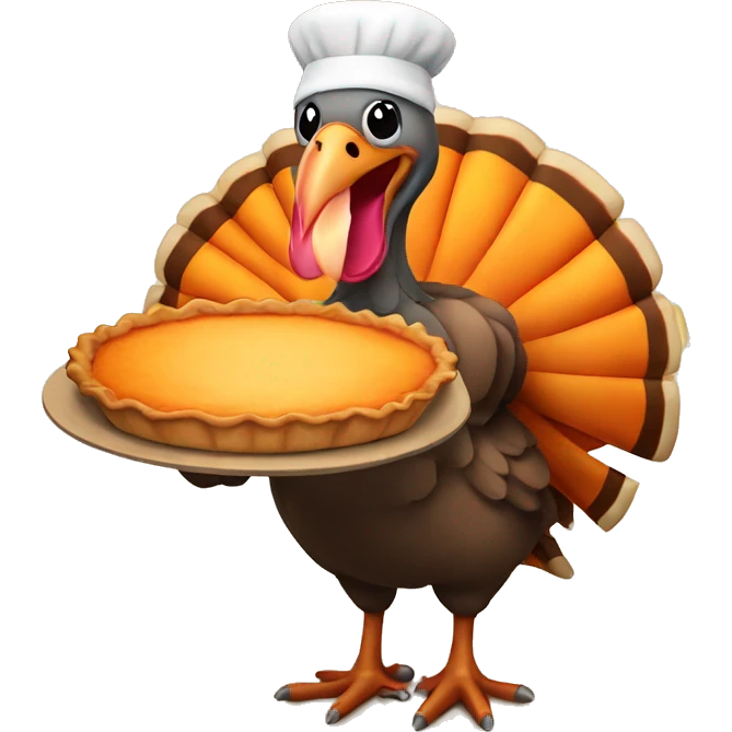 thanksgiving turkey holding a pumpkin pie emoji