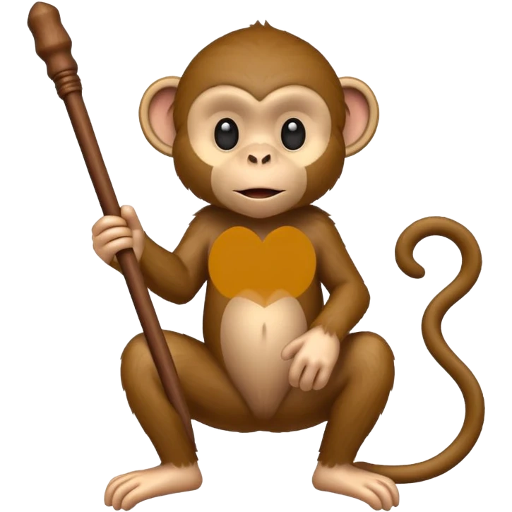 monkey sitting on a stick that is at an angle emoji