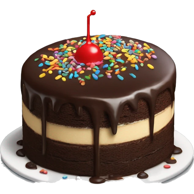Chocolate cake with chocolate syrup and colored sprinkles emoji