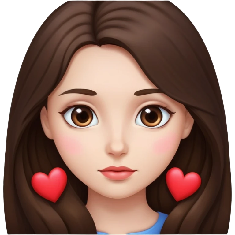 Brunette long hair with eyes shaped like hearts emoji