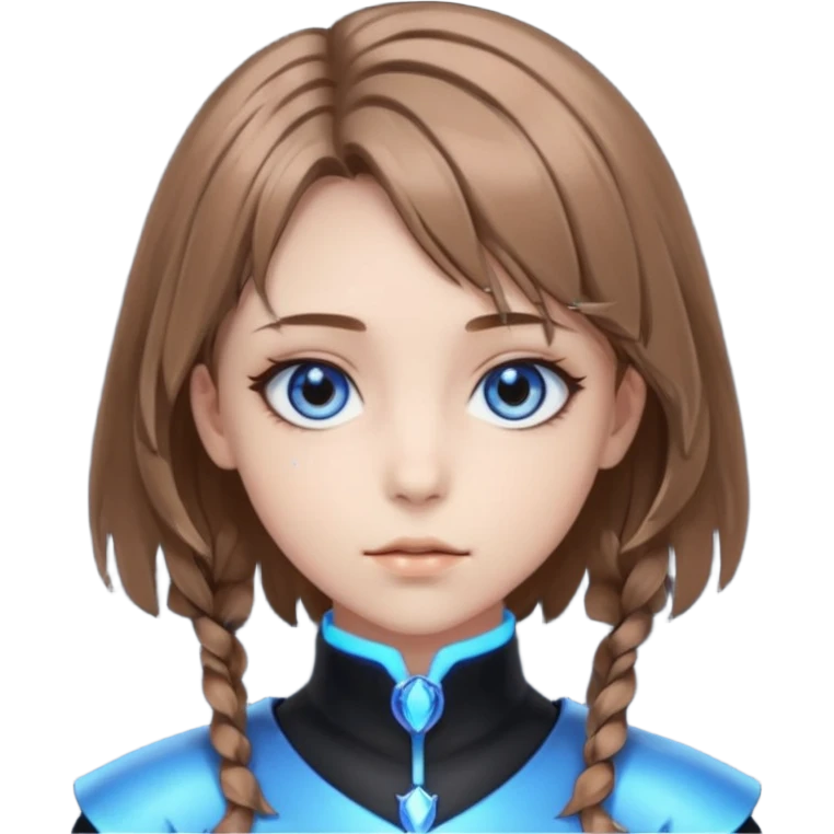 Neuro-Sam’s, AI Vtuber, light-brown hair, blue big round eyes, shiny dark cool edgy black beautiful ethereal fantasy eyes emoji