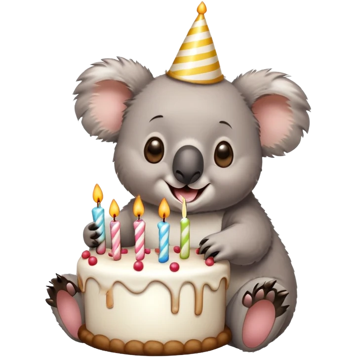 Koala with big birthday cake emoji