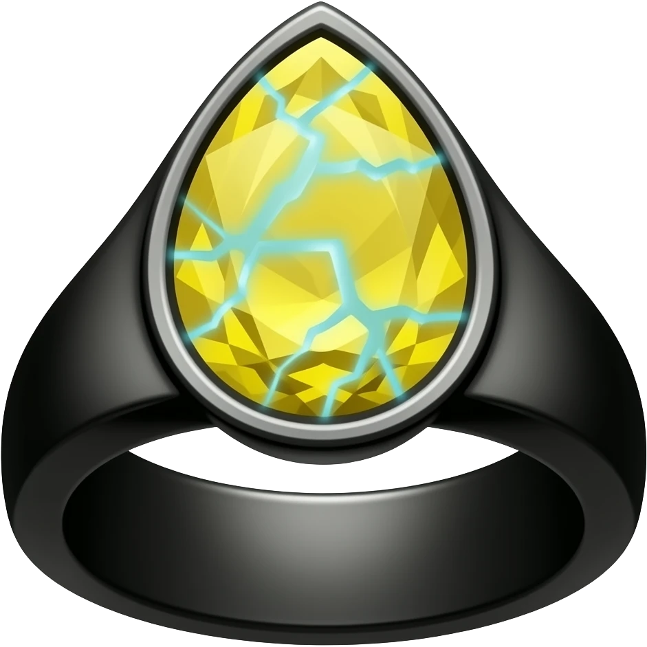 A obsidian ring with a BIG yellow gem, that has a tr and a crack goin through it glowing light blue emoji
