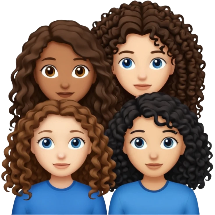 Two best friends .bestie 1: beige skin with brown long hair and blue eye. Bestie 2:mixed race skin with curly black hair and brown eye emoji