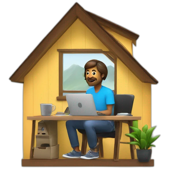 entrepreneur en tiny house qui travail sur un ordinateur emoji