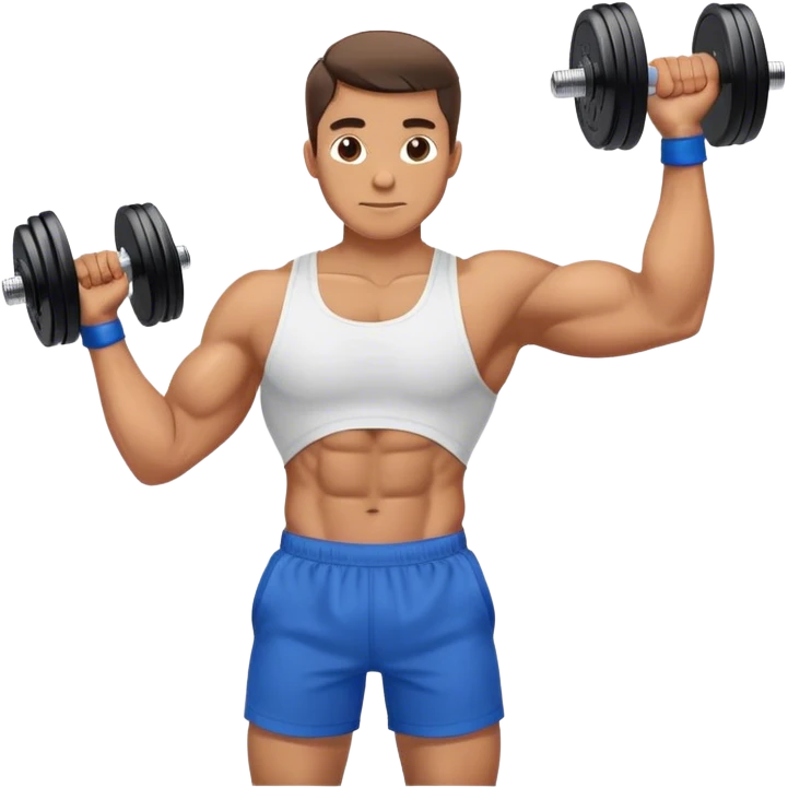 man with blue shorts doing side-lateral raise (T pose) with light dumbbells emoji