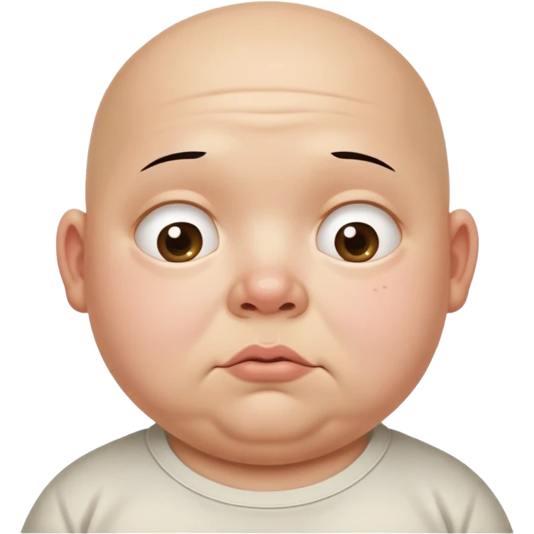 a bald fat lazy looking kid with a triple chin and ugly eyes with eyebags under them and stains on his shirt emoji