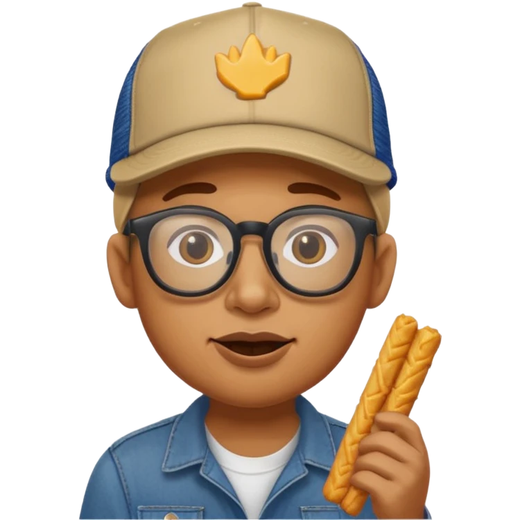 num num eatting hashbrown sticks with a trucking cap and glasses emoji