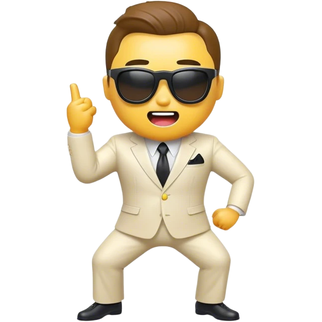 Cinematic Realistic Gangnam Style Pop Culture Emoji, showcasing a playful, iconic portrayal inspired by the hit song rendered with dynamic textures and fun, energetic lighting. emoji