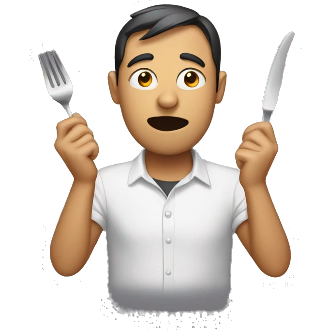 Person who is hungry, who drooles with cutlery in his hands emoji