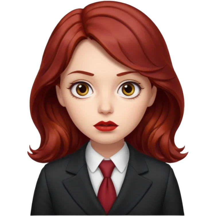 long and wavy dark red haired girl, with thick lips, big eyes and she looks like an attorney but feminine emoji