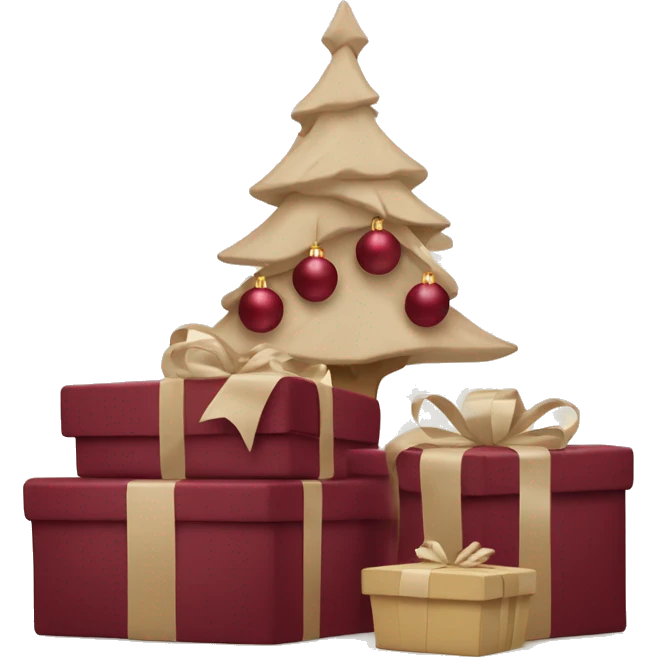 burgundy Christmas gifts under a beige tree emoji