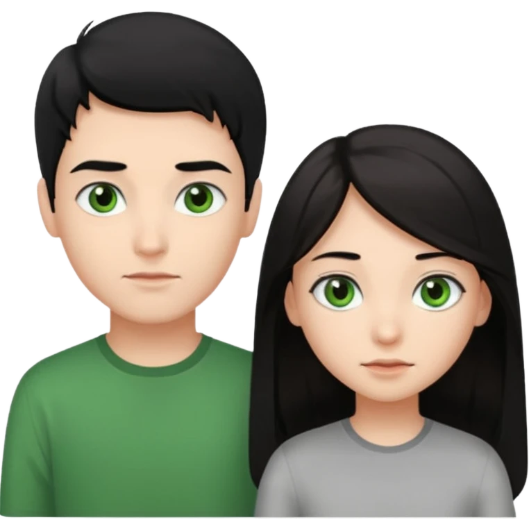  chico pelo negro ojos grises junto a chica pelo castaño largo ojos verdes emoji