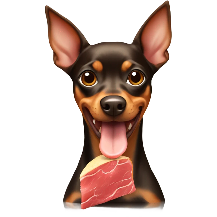 Miniature Pinscher eating beef emoji